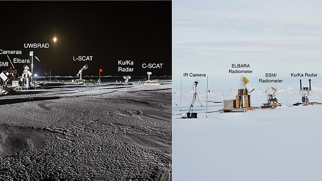 The MOSAiC Remote Sensing Site during winter and summer.