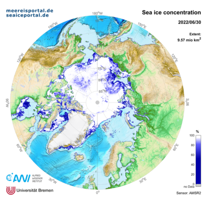  Arctic sea-ice extent on 30 June 2022.