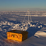Photo of a thermistor buoy in the Antarctic sea ice. 