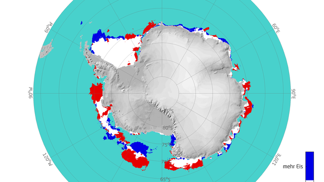 Vergleich der mittleren Eisausdehnung in der Antarktis im Januar 2023 gegenüber 2022.