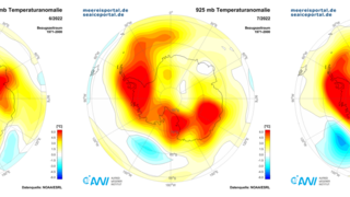 Anomalien der Lufttemperatur in °C auf 925 hPa Druckniveau im Juni, Juli und August 2022.