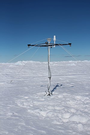 Photo of a snow buoy in the Antarctic sea ice.