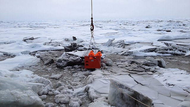 Image shows sediment-rich sea ice in the Transpolar Drift. 