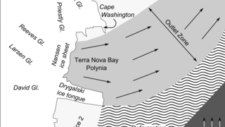 Schematische Darstellung der Terra Nova Bay Polynja und angrenzende Gebiete im Ross Meer in der Antarktis. 