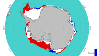 Difference in the mean position of the Antarctic ice margin in May 2022.