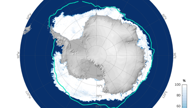 Meereiskonzentration in der Antarktis am 21. Mai 2023.
