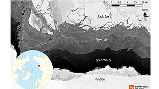 Satellite picture shows the process of new ice formation along the Russian coast line (the Laptev Sea). 