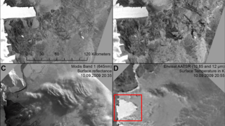 Vergleich der Ergebnisse bei Verwendung von verschiedenen Wellenlängen in den Satellitenbildern der Terra Nova Bay Polynja.