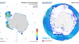 Concentration of multiyear ice in the Antarctic on 30 August 2021.