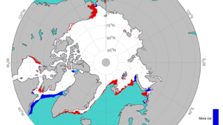 Mean position of the ice margin for the month of May 2018, compared to the long-term average.