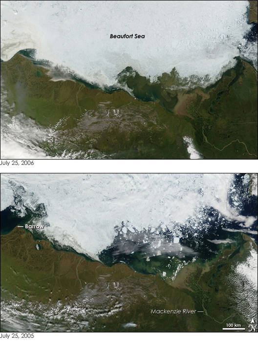 Meereissituation in der Beaufort-See beobachtet mit MODIS. 