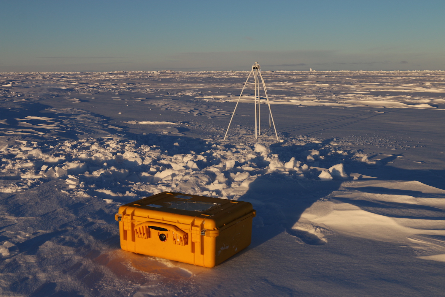 Photo of a thermistor buoy in the Antarctic sea ice. 